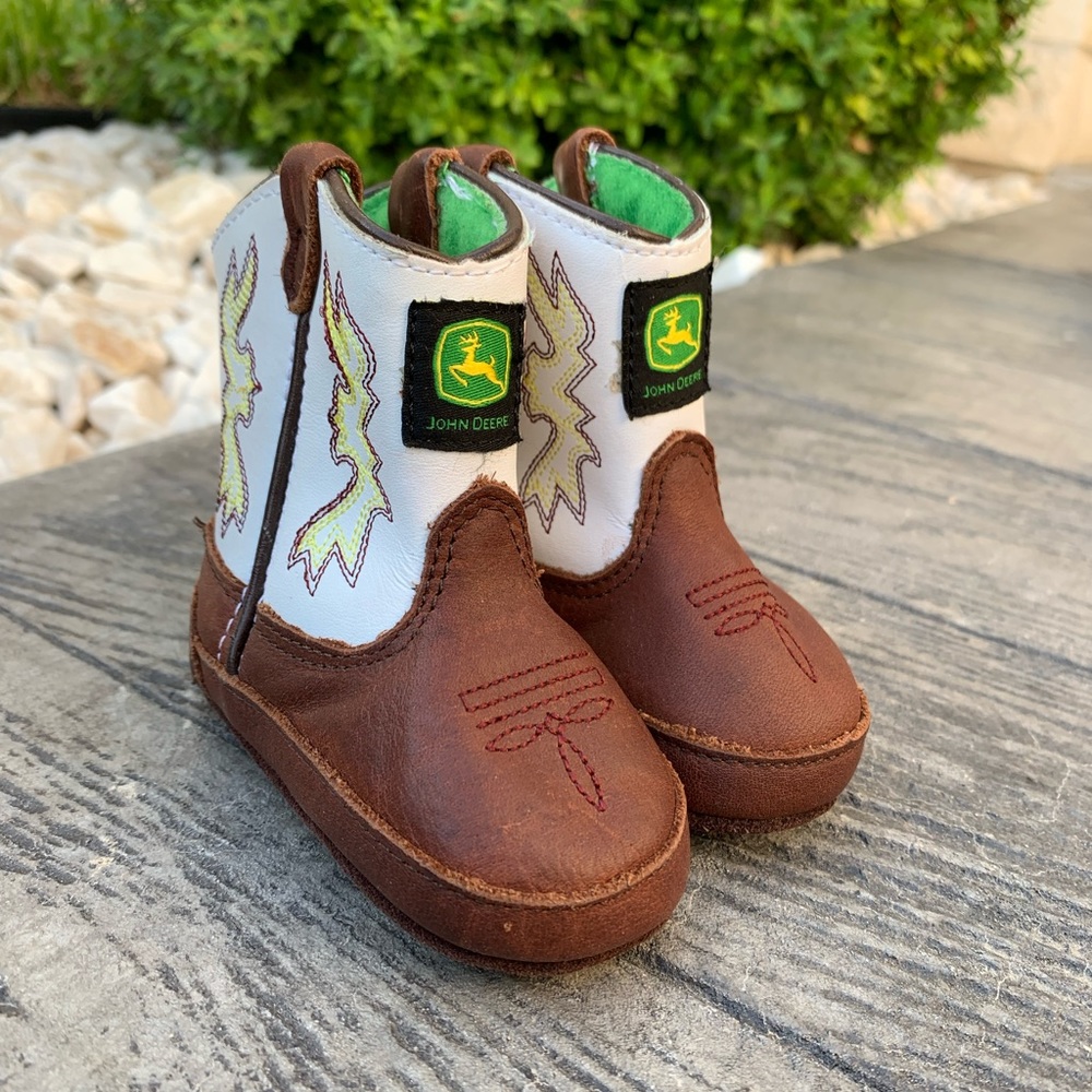 Infant John Deere Size 1m White Leather Upper Boots